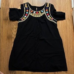 JODIFL Black Dress with Colorful Embroidery